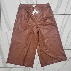 Anthropologie brown faux leather wide leg pants nwt Size 26